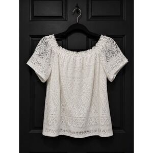 HM White Lace Off Shoulder Flowy Blouse Short Sleeve Top Size M 0381648 3